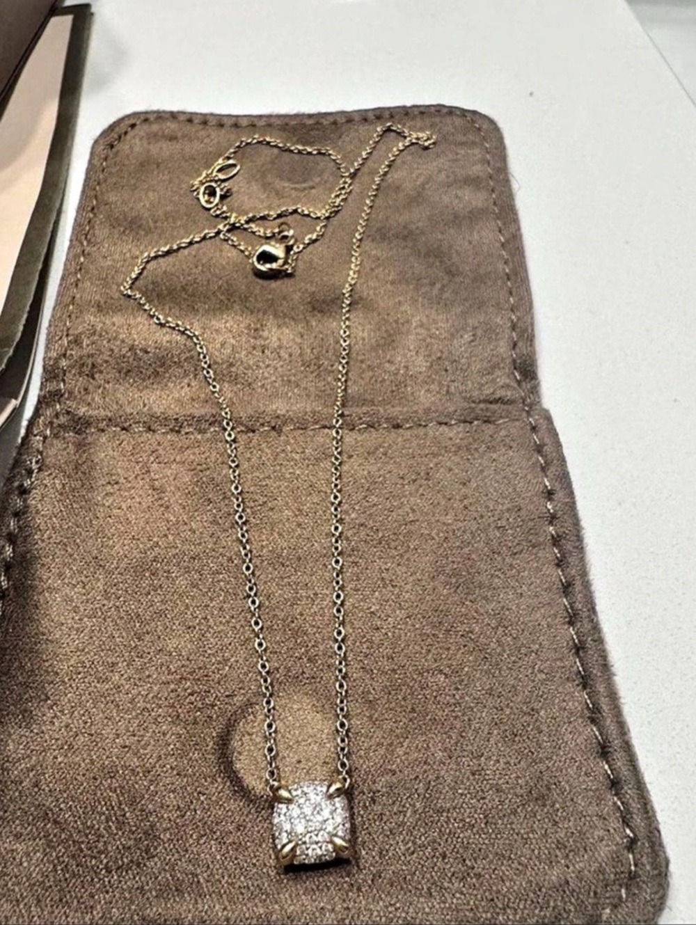 David Yurman Cushion Pendant Necklace in 18K Yellow Gold with Diamonds, 8mm